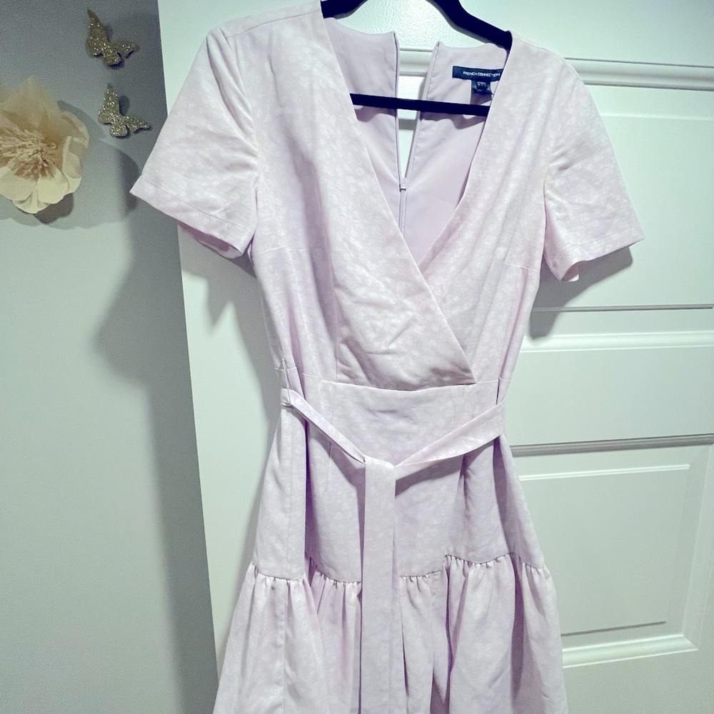 French Connection Lavendar & white dress with tie belt